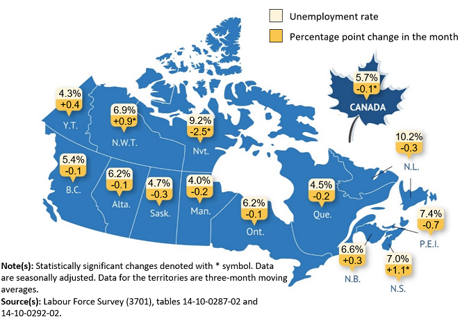 Thumbnail for map 1: Unemployment rate by province and territory, January 2024