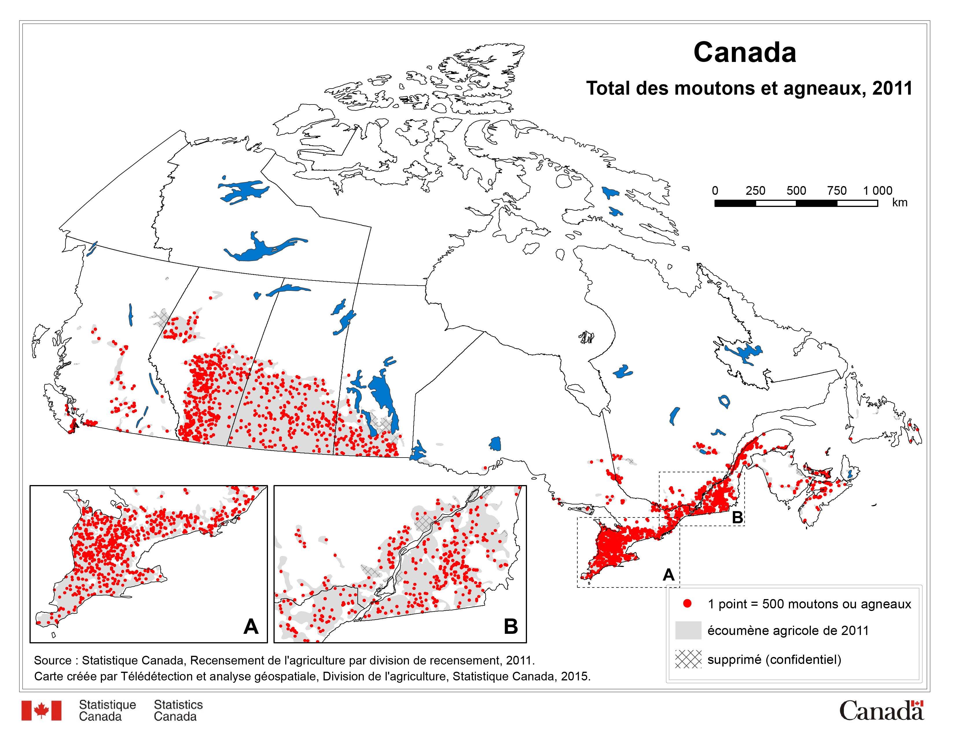 Total des moutons et agneaux au Canada, 2011