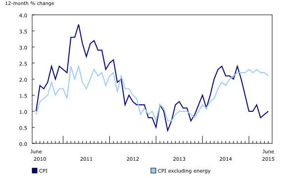 Chart 1: The 12-month change in the Consumer Price Index (CPI) and the CPI excluding energy