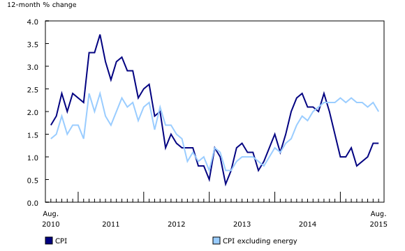 Chart 1: The 12-month change in the Consumer Price Index (CPI) and the CPI excluding energy