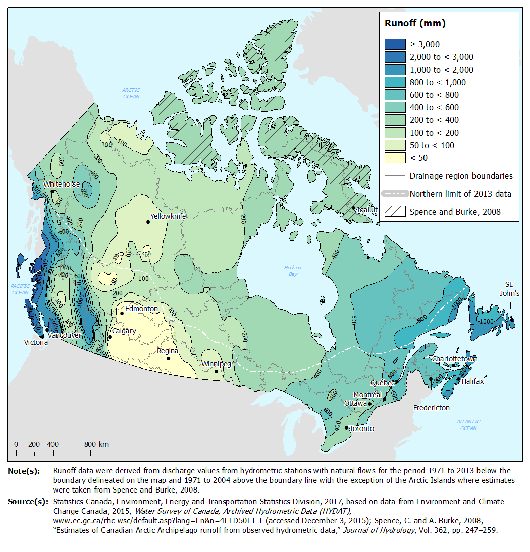 Thumbnail for map 1: Average annual runoff in Canada, 1971 to 2013