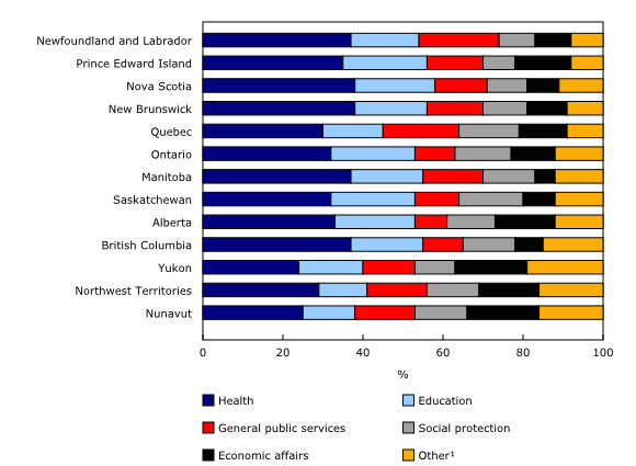 Chart 2: Share of consolidated provincial, territorial and local government expenses by function, 2018