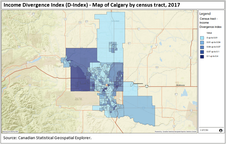 Thumbnail for map 2: Income Divergence Index (D-Index) - Map of Calgary by census tract, 2017