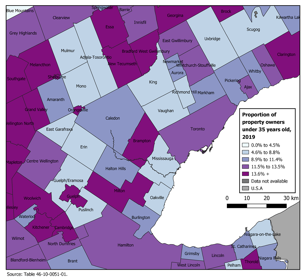 Thumbnail for map 1: Young homeowners are more likely to live outside the Toronto core