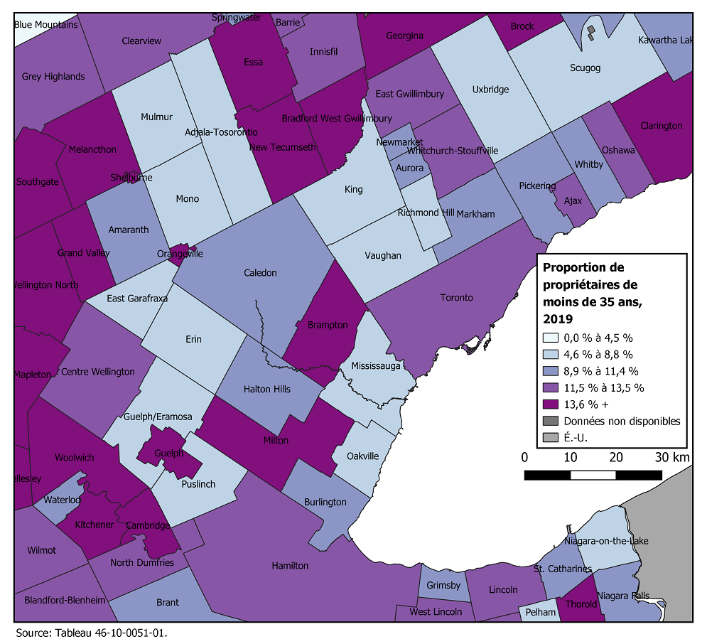 Vignette de la carte 1: Les jeunes propriétaires sont plus susceptibles de vivre à l'extérieur du noyau de Toronto