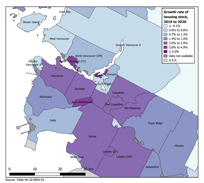 Thumbnail for map 1: Growth of housing stock in the Vancouver census metropolitan area