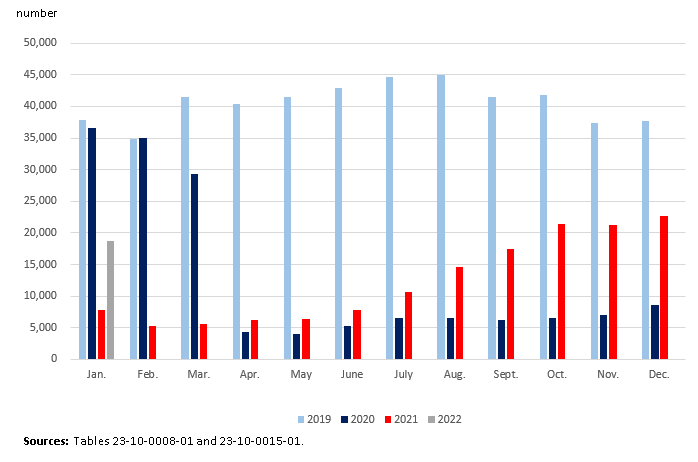 Thumbnail for Infographic 1: Transborder movements at major airports, 2019 to 2022