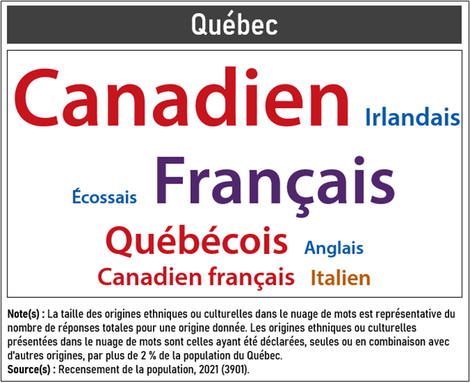 Vignette de l'infographie 3: Les origines ethniques ou culturelles les plus fréquemment déclarées au Québec