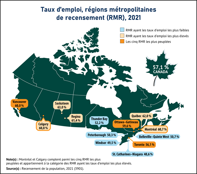 Vignette de la carte 2: Les taux d'emploi sont plus élevés dans les provinces des Prairies et au Québec