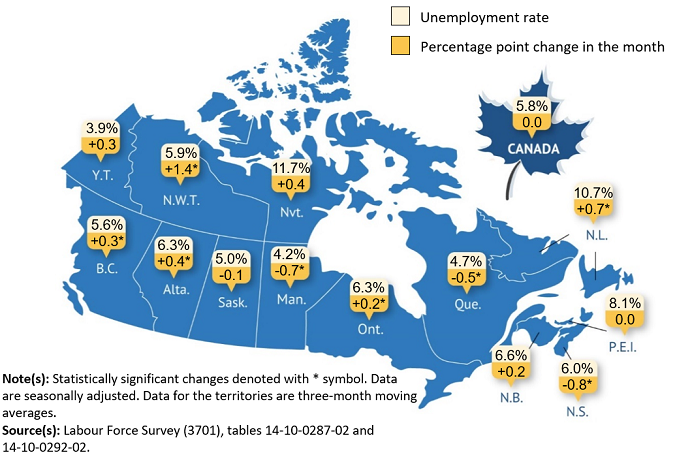 Thumbnail for map 1: Unemployment rate by province and territory, December 2023