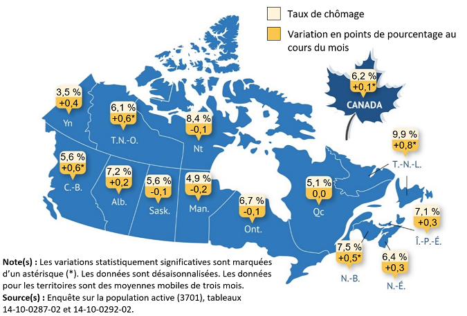 Vignette de la carte 1: Le taux de chômage par province et territoire, mai 2024