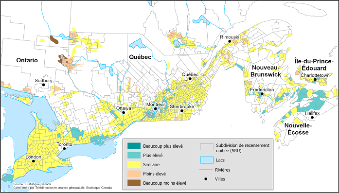 Vignette de la carte 4: Indice de croissance de la végétation pour la semaine du 26 août au 1er septembre 2024 par rapport à la normale, selon la subdivision de recensement pour l'Est canadien
