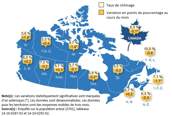 Vignette de la carte 1: Le taux de chômage par province et territoire, septembre 2024 