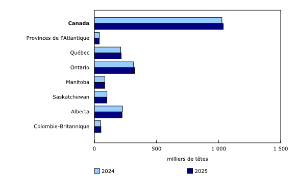 Graphique 3: Total des stocks de moutons au 1<sup>er</sup> juillet 2024 et au 1<sup>er</sup> juillet 2025