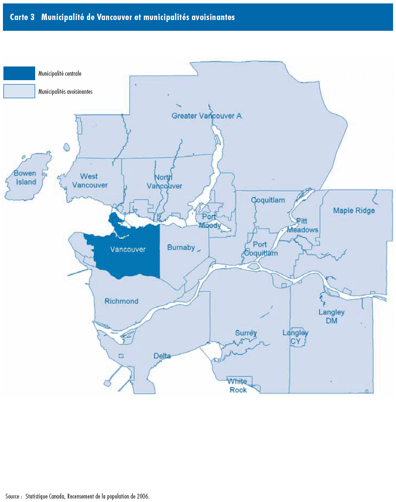 Carte 3 Municipalité de Vancouver et municipalités avoisinantes