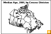 Map: Median Age, 2001, by Census Division