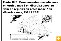 Carte 16.2  Communautés canadiennes en croissance / en décroissance au sein de regions en croissance / en décroissance, 1981 à 2001