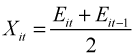 X sub script i,t equals E sub script i,t plus E sub script i,t-1, all divided by 2. The size of a firm in period t is defined as its average employment in periods t-1 and t.