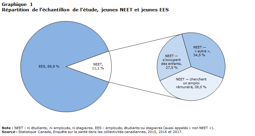 Graphique 1 Répartition de l’échantillon de l’étude, jeunes NEET et jeunes EES