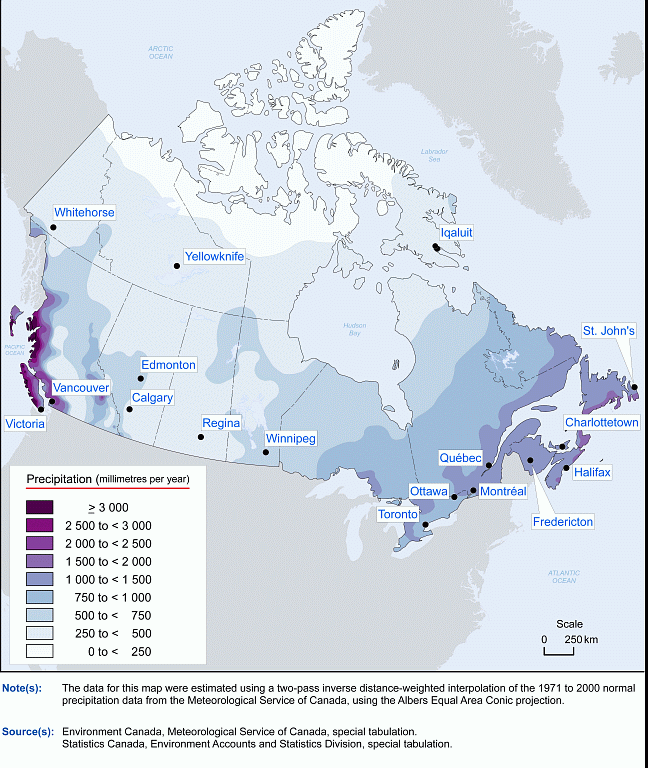 Normal precipitation, 1971 to 2000