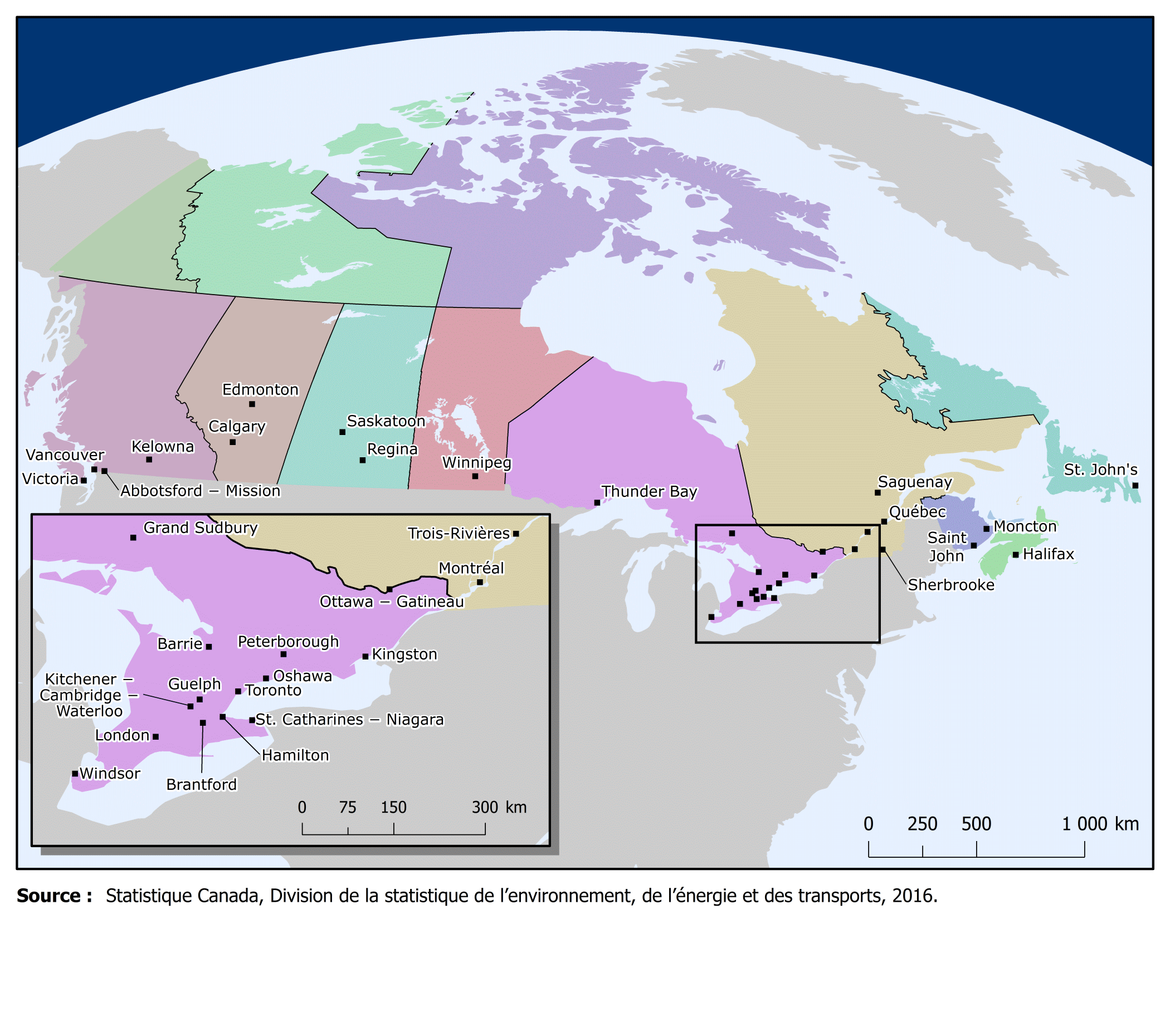 Carte 1.1 R&eacute;gions m&eacute;tropolitaines de recensement (RMR), 2011