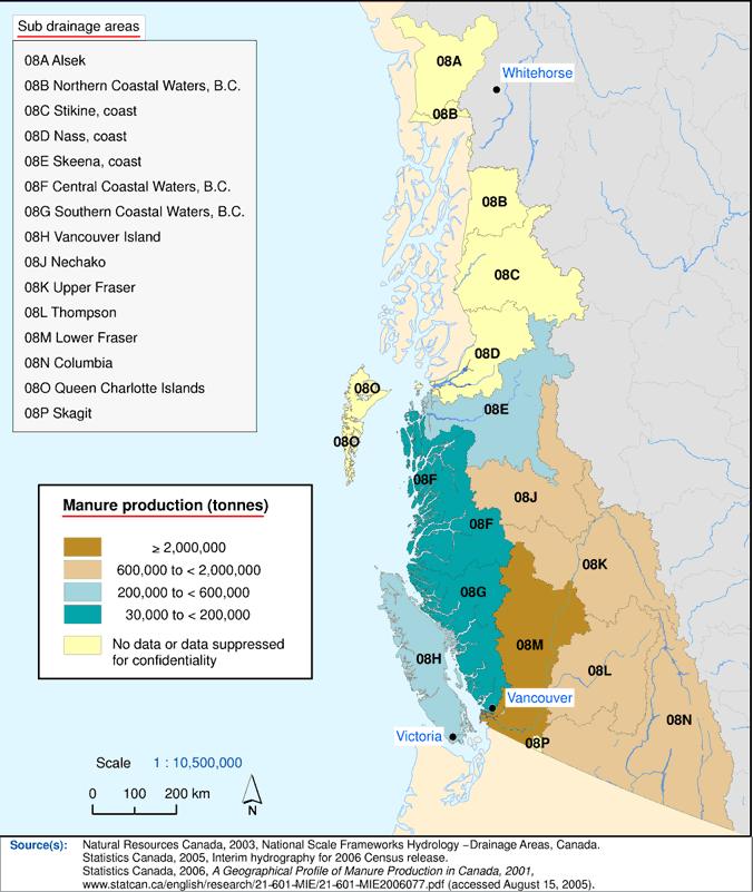 Map 9 Manure production,&nbsp;2001&nbsp;- Pacific
