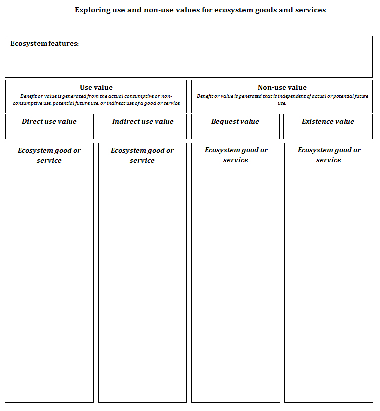 Activity sheet #3: Exploring use and non-use values for ecosystem goods and services