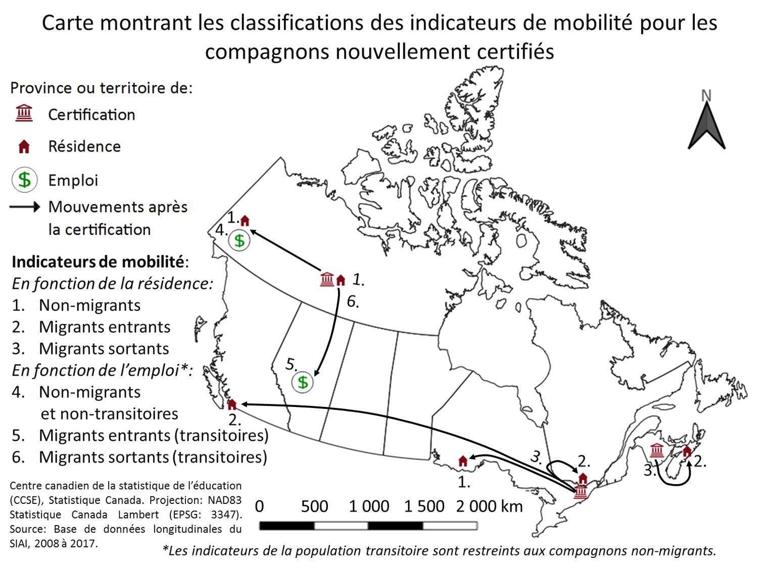 Carte montrant les classifications des indicateurs de mobilité des compagnons nouvellement certifiés
