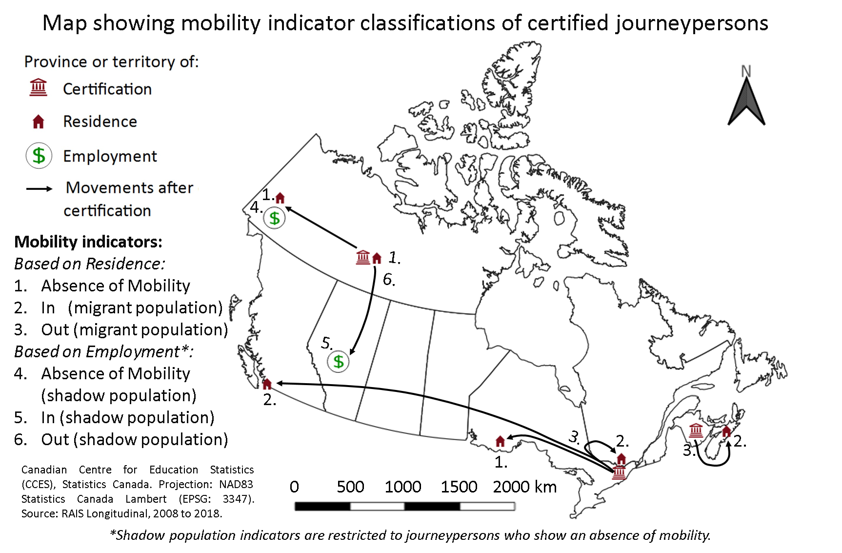 Map showing mobility indicator classifications of certified journeypersons