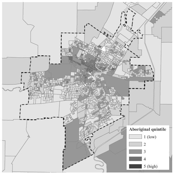 Figure 4 Aboriginal quintiles, by Dissemination Area, Winnipeg urban area, 2006