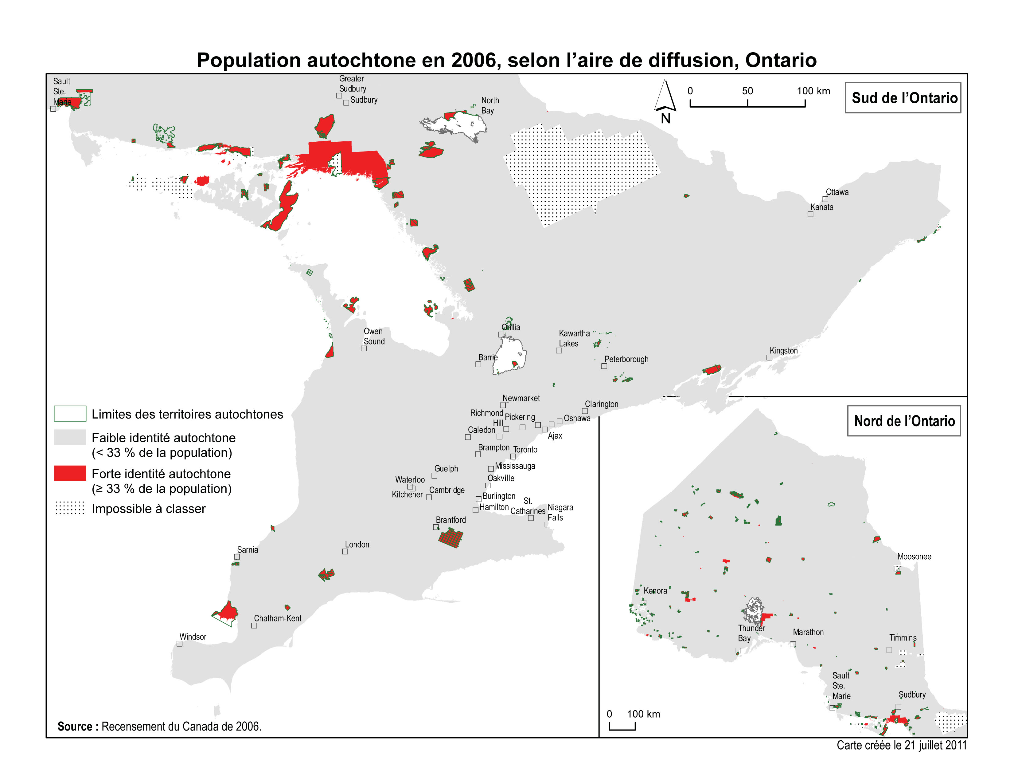 Annexe Population autochtone en 2006, selon l’aire de diffusion, Ontario