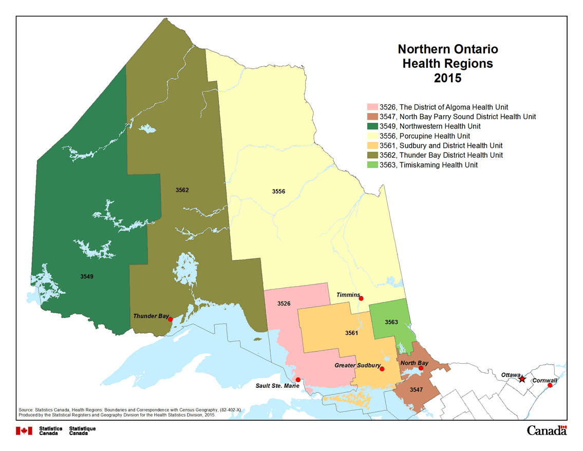 Map 6 Ontario, Health Units – Northern Ontario Health Regions, 2015