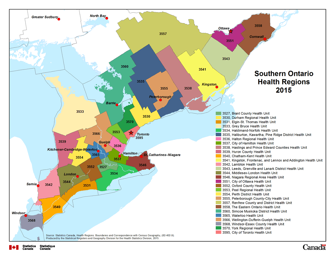 map of ontario counties and districts Map 7 Ontario Health Units Southern Ontario Health Regions 2015 map of ontario counties and districts