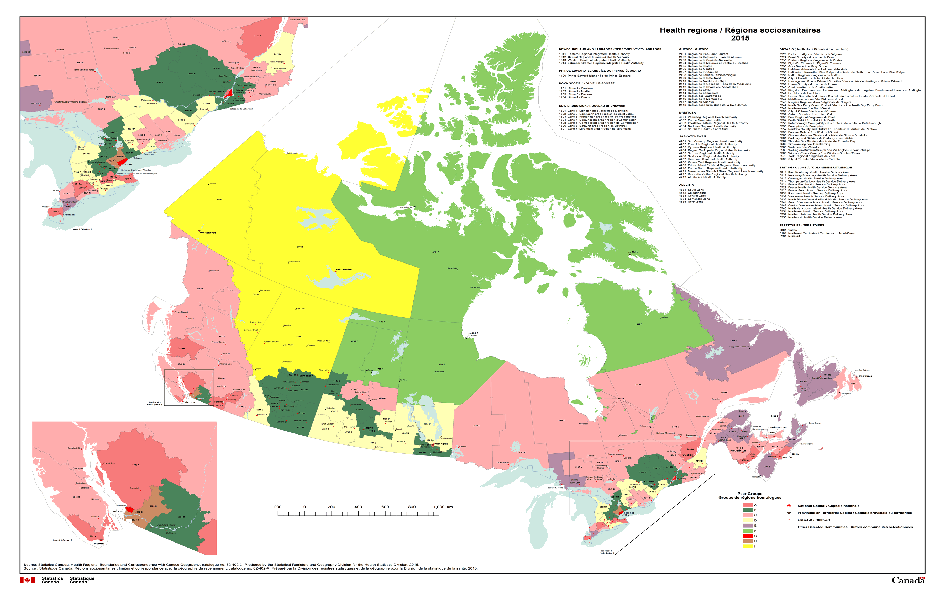 Map 14 Health Regions and Peer Groups in Canada, 2015