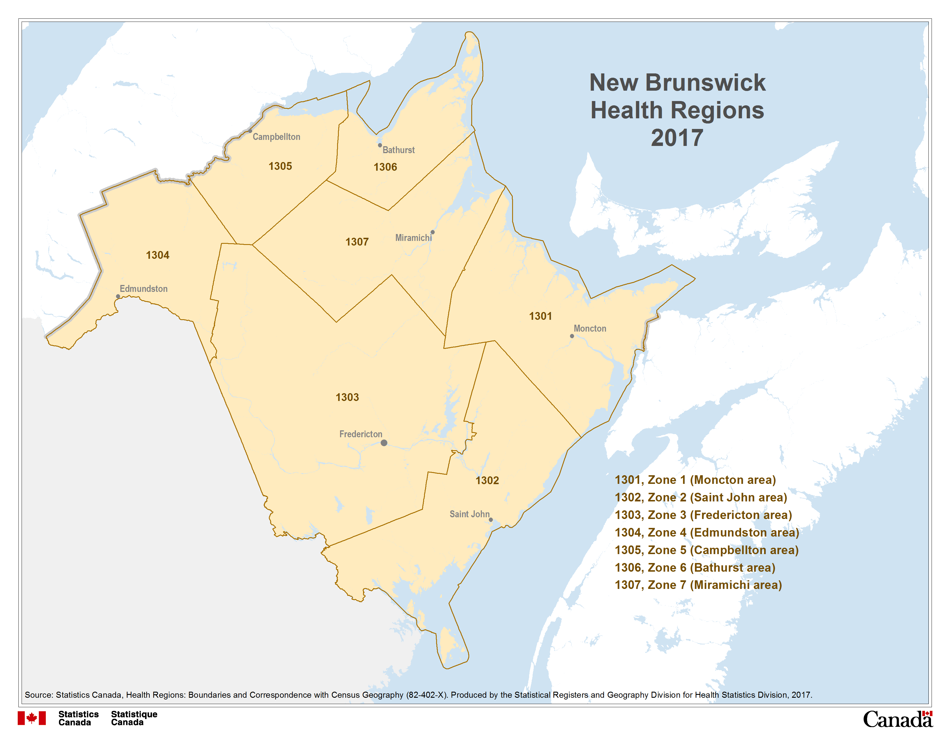 Map 4 New Brunswick Health Regions, 2017