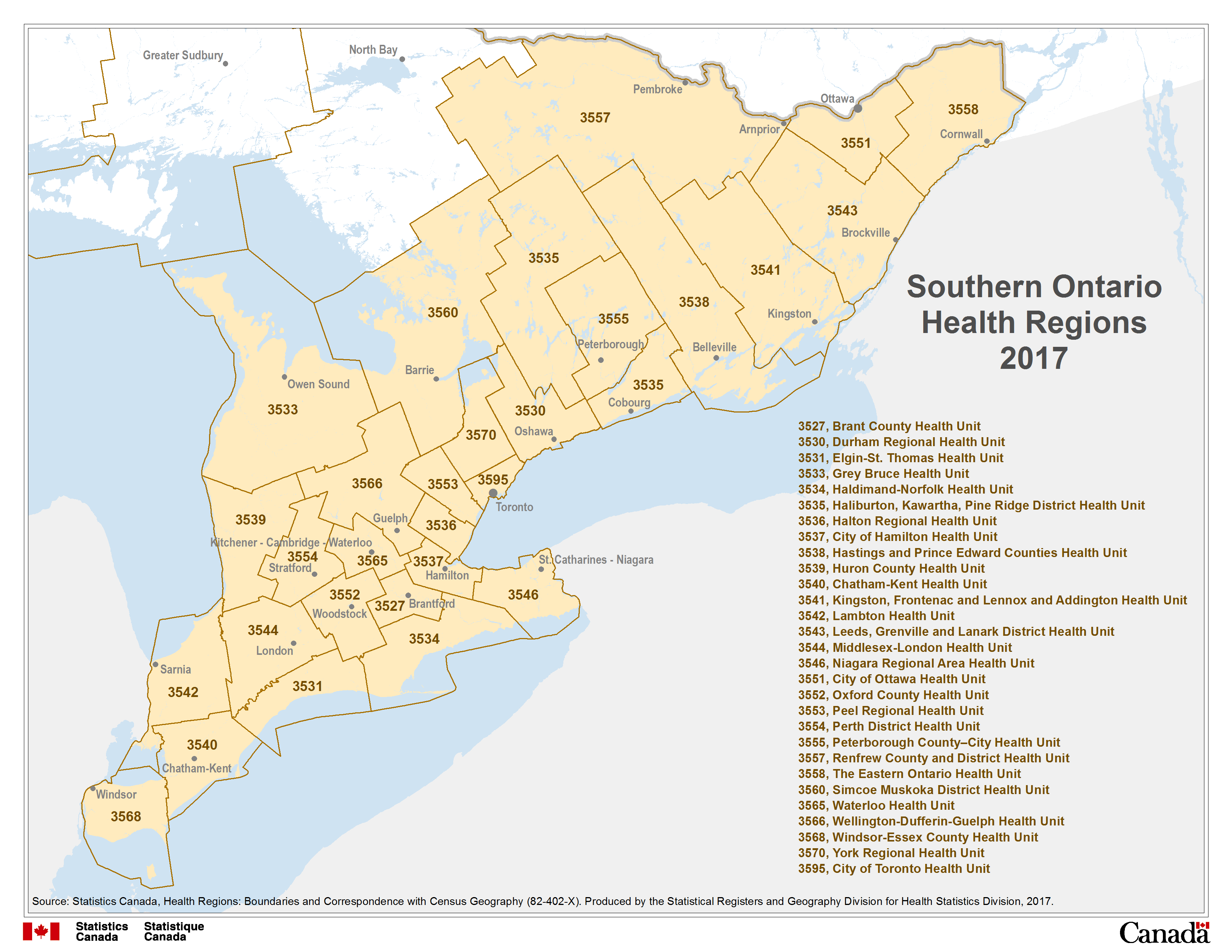 map of ontario counties and districts Map 7 Ontario Health Units Southern Ontario Health Regions 2017 map of ontario counties and districts