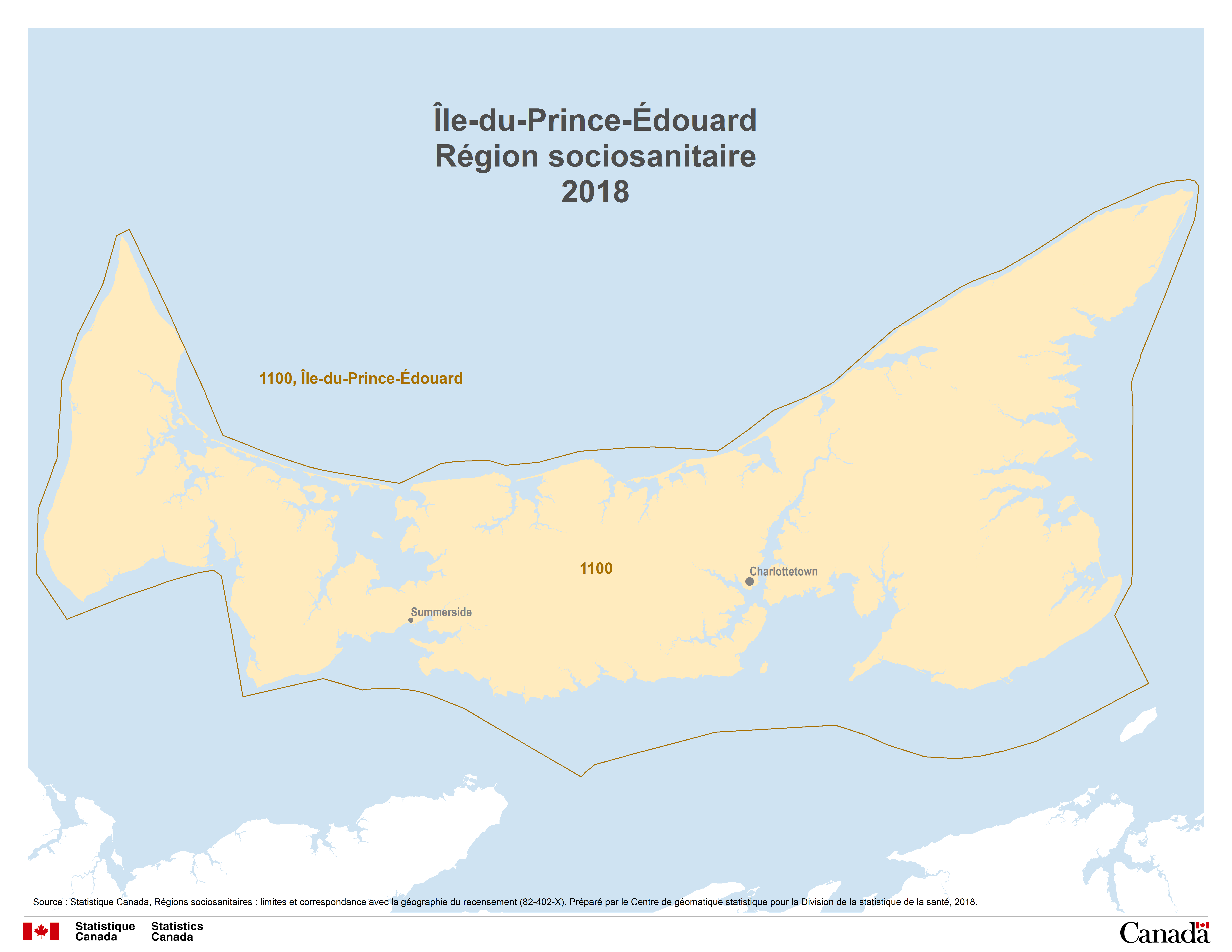 Carte 2 &Icirc;le‑du‑Prince‑&Eacute;douard R&eacute;gions sociosanitaires, 2018
