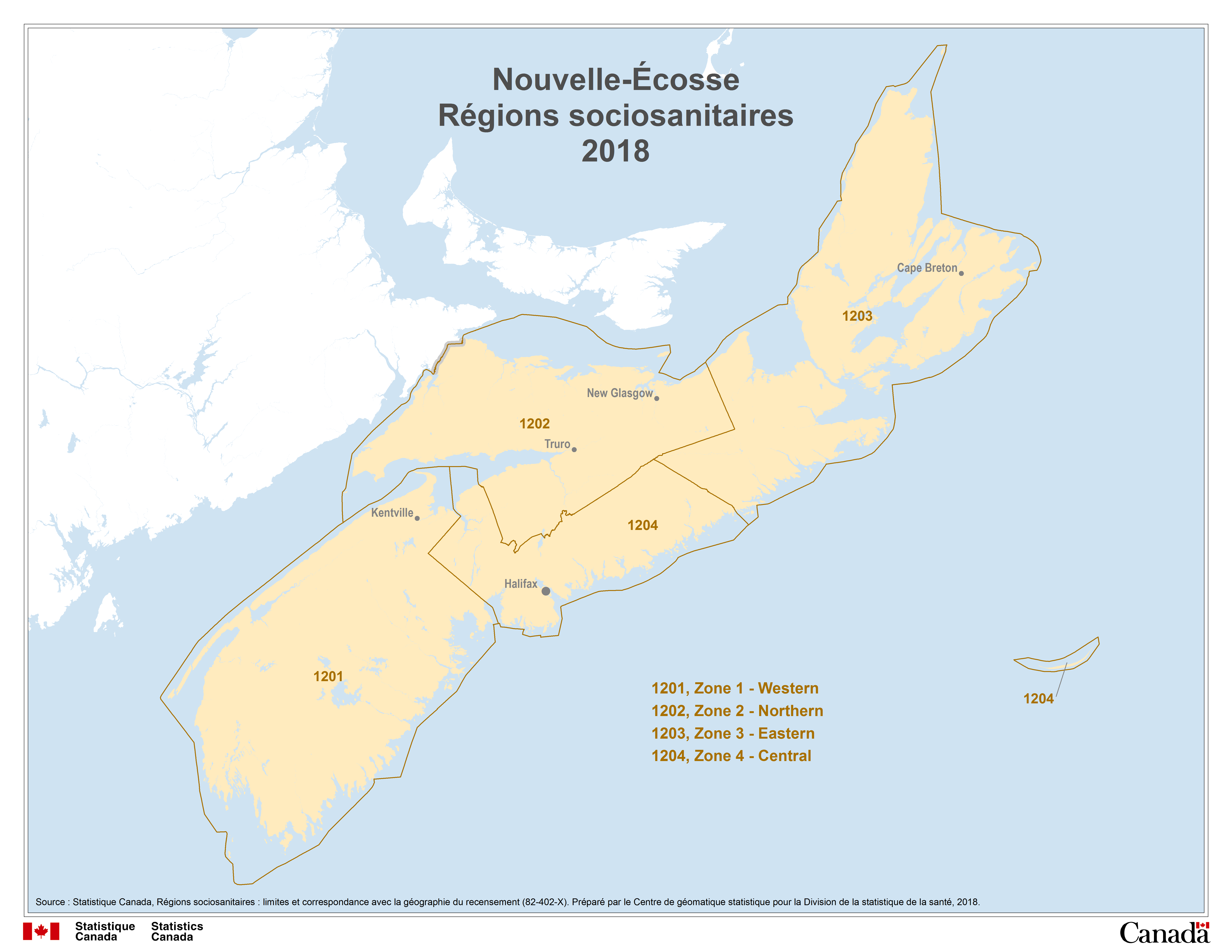 Carte 3 Nouvelle‑&Eacute;cosse R&eacute;gions sociosanitaires, 2018