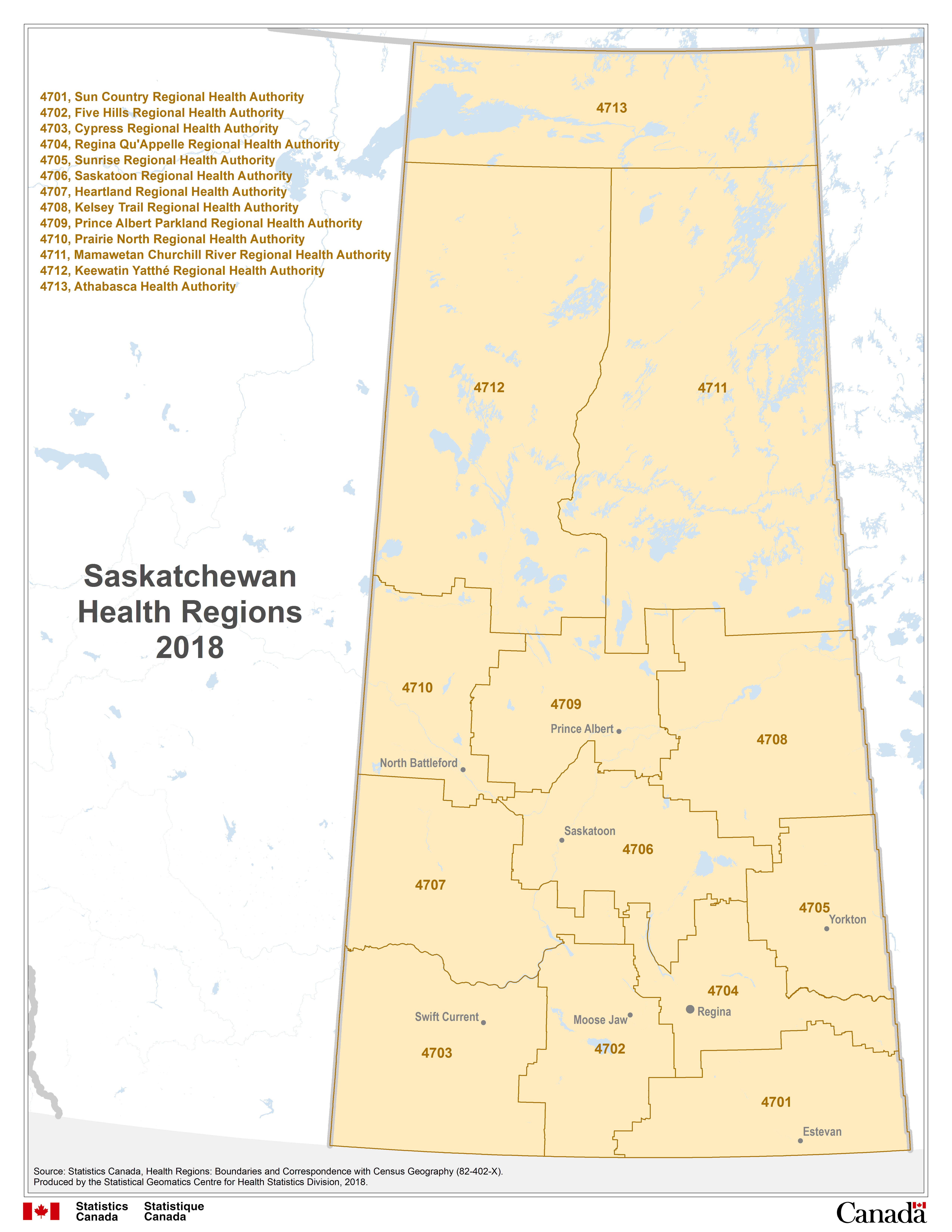 Map 10 Saskatchewan Health Regions, 2018