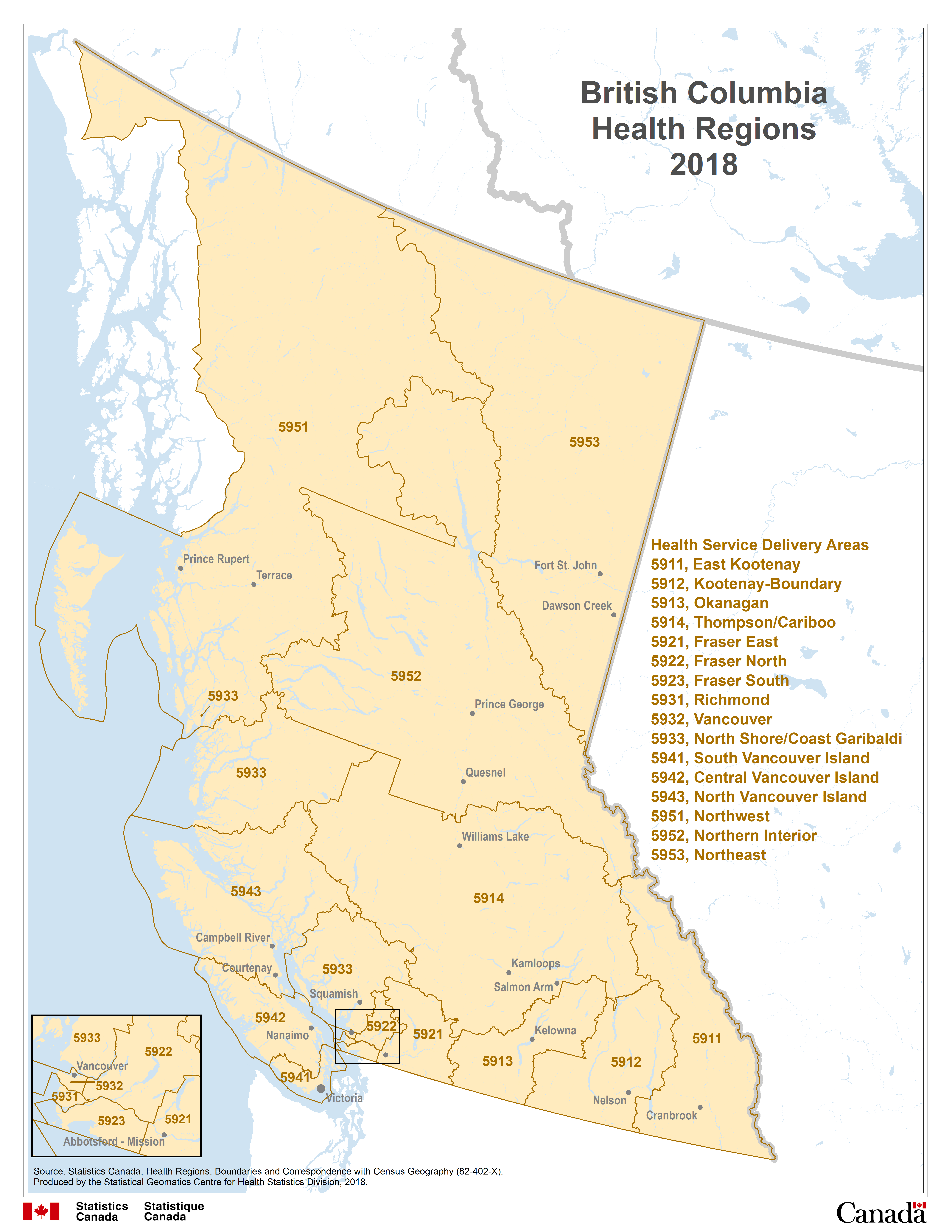 Map 12 British Columbia Health Regions, 2018
