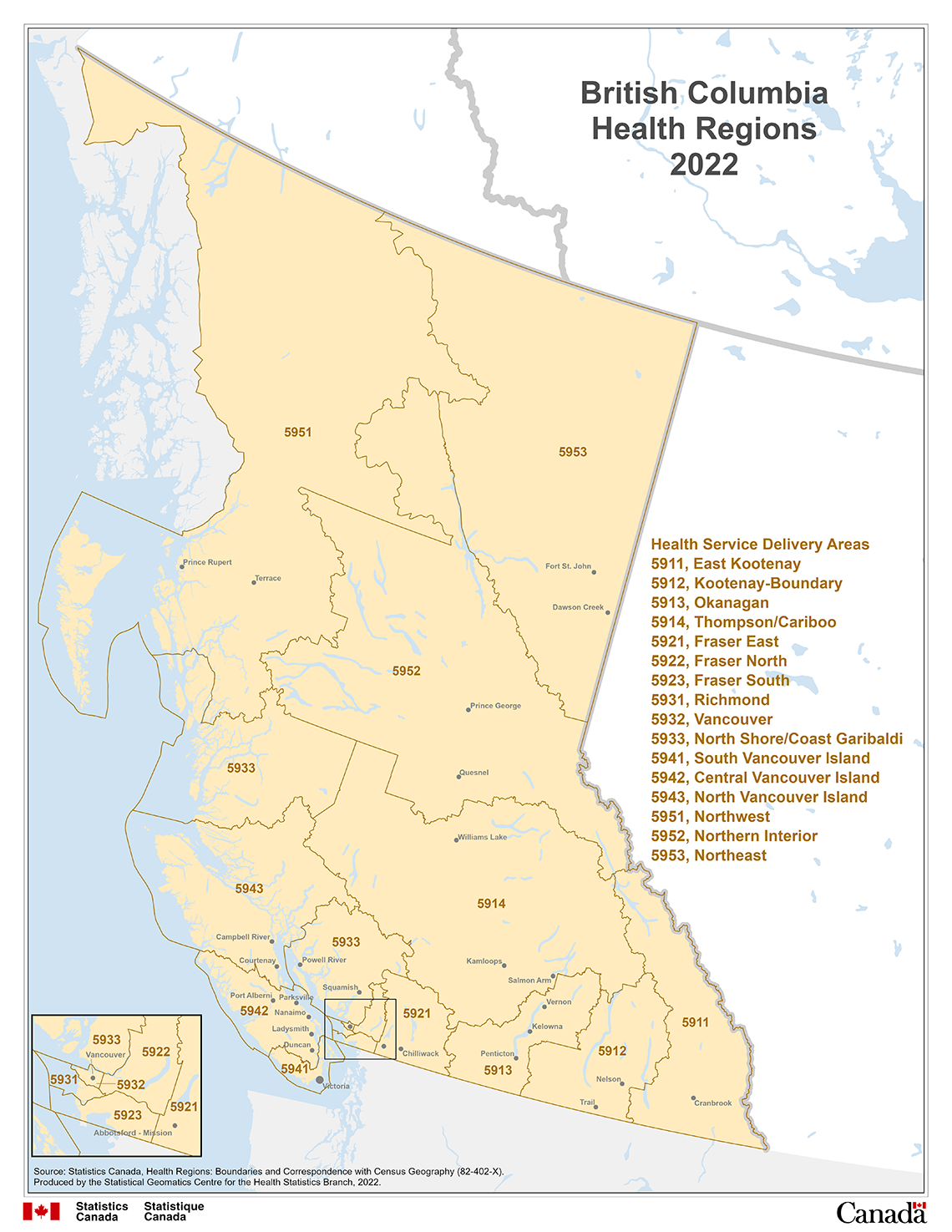 Map 12 British Columbia Health Regions, 2022