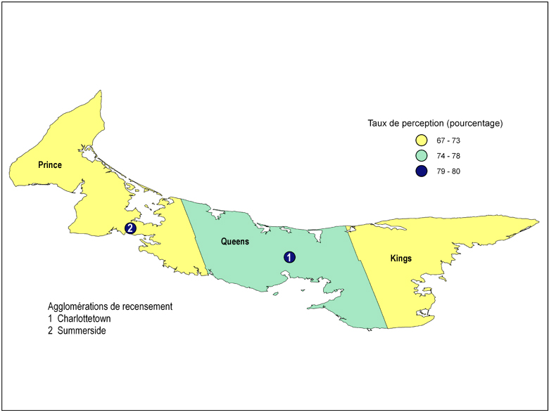 Carte 2 Île-du-Prince-Édouard : Taux de perception, zones métropolitaines et non métropolitaines, 2009-2010