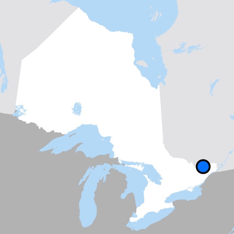 Map showing the location of Ottawa, Ontario