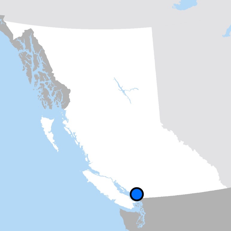 Map showing the location of Vancouver, British Columbia