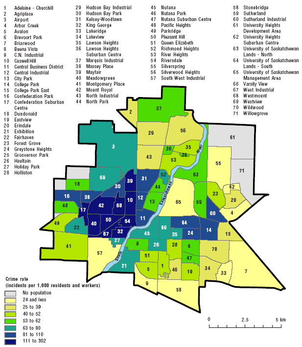 Neighbourhood Characteristics And The Distribution Of Crime In Saskatoon Map 12 Crime Rate Per