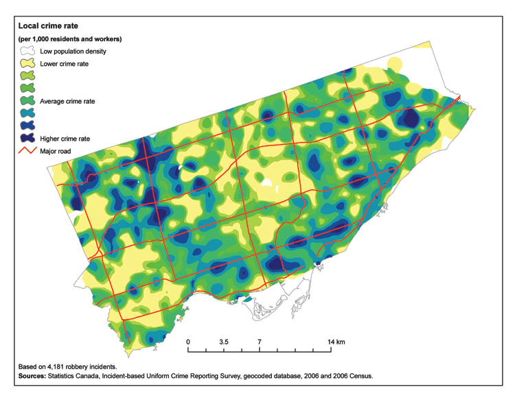 Local rates of robbery incidents, city of Toronto, 2006