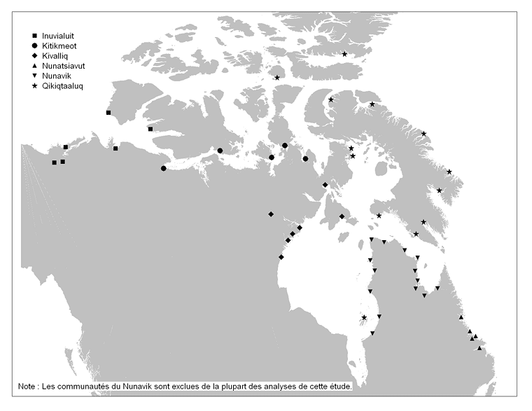 Communautés de l'Inuit Nunangat, selon la région, Canada, 2006
