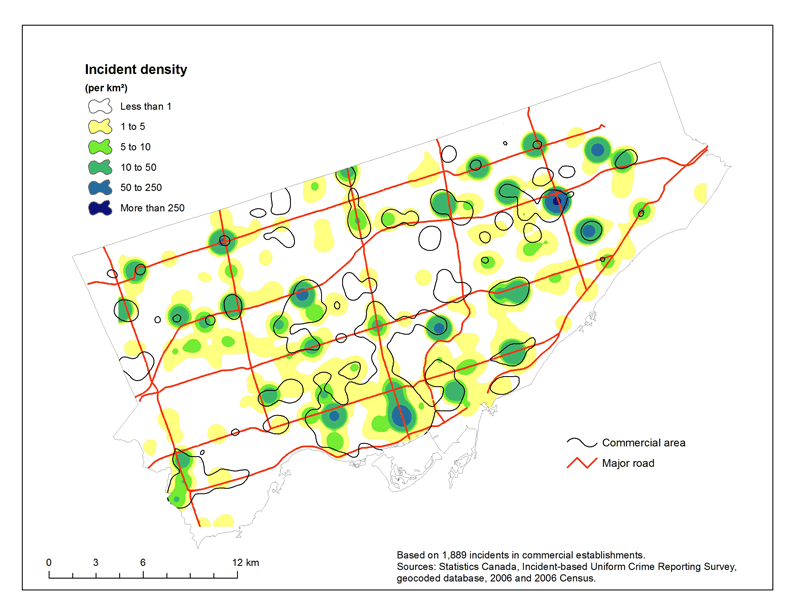 Density of youth crime in commercial establishments, Toronto, 2006