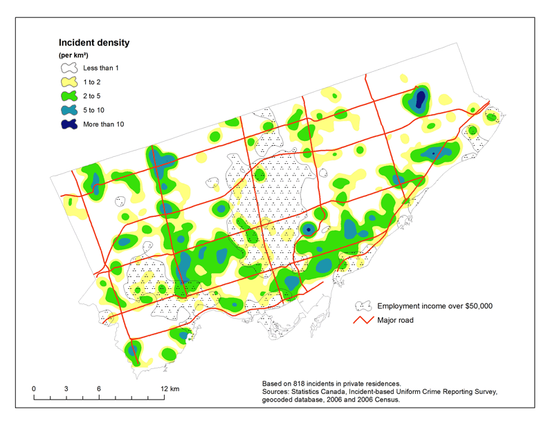 Density of youth crime in private residences, Toronto, 2006