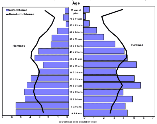 Graphique 1 Pyramide des âges pour les populations autochtone et non autochtone, London, 2006
